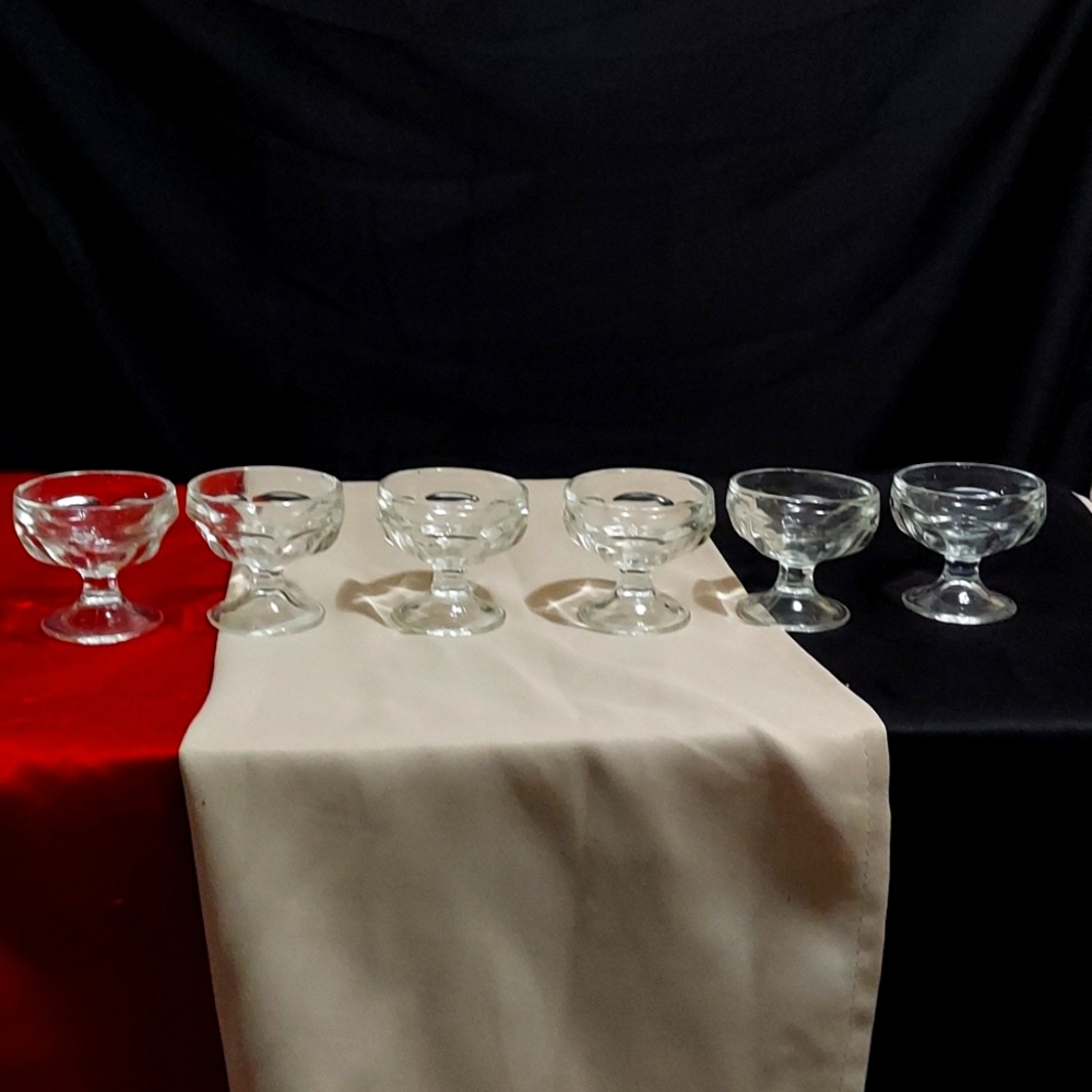 Set of 6 Small Libbey Clear Low Sherbert Dessert Dish Glasses